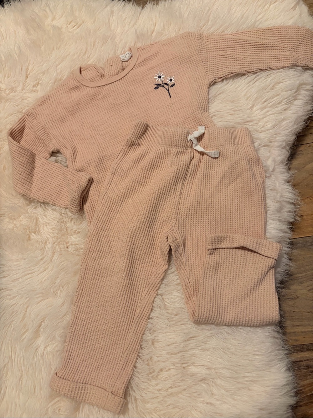 FIRSTS by Petit Lem Kids Waffle Knit Two-Piece Bottoms Set - Soft Blush